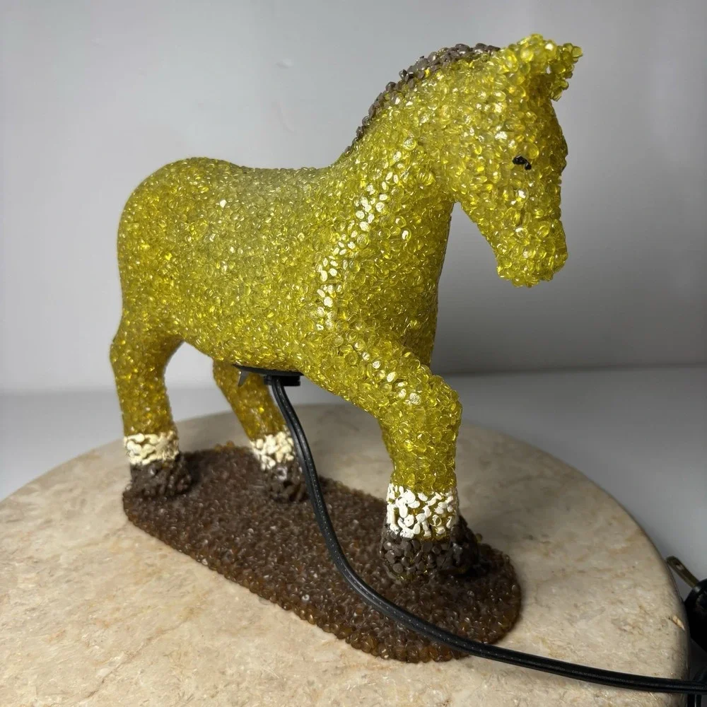 Vintage Beaded Plastic Horse Night‎ Light Popcorn Beads Green Pony Tabletop 9